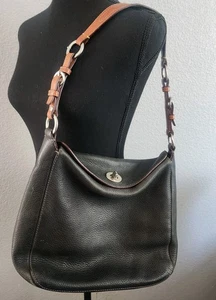 Coach 9379 Chelsea Pebbled Leather Shoulder Hobo Bag Black Turnlock Medium - Picture 1 of 18