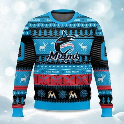 2025 Christmas Marlins Baseball Personalized Ugly Sweater - Christmas Gift 2025 - Image 1 of 4