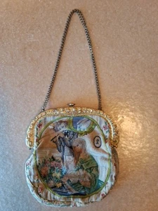 Antique Scenic Tapestry Purse W/ Leaf Link Handle Needs Repair Estate Find - Picture 1 of 17