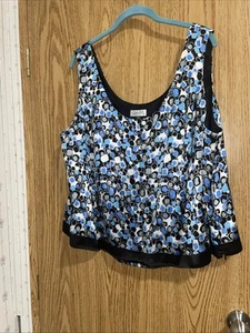 tahari auther s Levine Silk tanktop geometric Sz 20 Office Siren Secretary Blue - Picture 1 of 8