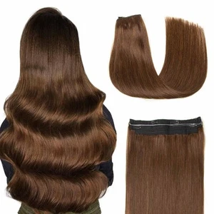 12 ZOLL Draht Haarverlängerung mittelbraun 60 Gramm versteckt abnehmbar dick - Bild 1 von 5