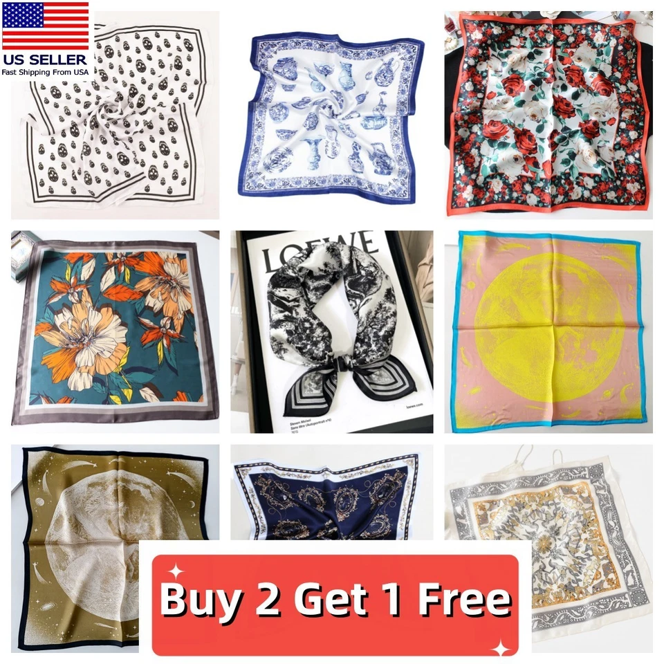 100% Pure Silk Square Scarf Women Silk Neckerchief Bandanna Hair Scarf 21"x21" - Image 1 of 1
