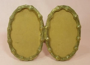 *Vintage Photo Picture Frame Gold Bamboo Metal Double Oval 3 3/4 x 2 1/2 ea side - Picture 1 of 3