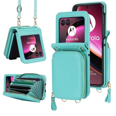 For Motorola Razr 2025/2024/2023 60 Ultra Crossbody Zipper Wallet Card Hard Case - Image 1 of 4