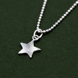 Collana con ciondolo stella scanalata taglio diamante argento sterling 925 originale catena sfera - Foto 1 di 6