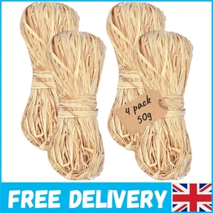 Beige Raffia Ribbon Set - 4 Rolls of 50g for Elegant Gift Wrapping & Crafts - Picture 1 of 8