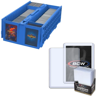 BCW 1600 count Blue Card Box + 100 35pt Premium 3x4 Toploaders Storage - Image 1 of 4