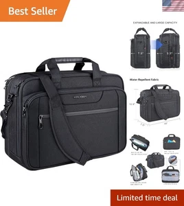 Compact & Spacious Black Laptop Briefcase with RFID Protection - Fits 17.3in - Picture 1 of 9