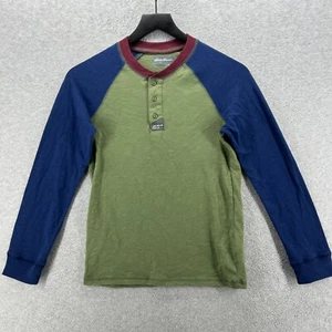 Eddie Bauer T Shirt Boys Size Medium 10/12 Green Blue Long Sleeve Henley - Picture 1 of 10