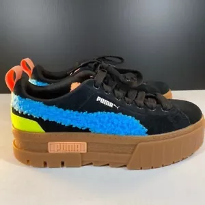 Puma Mayze Cuddle Lace Up Sz 7.5 Black Blue 2” Platform Sneakers Shoes 38551901 - Picture 1 of 14