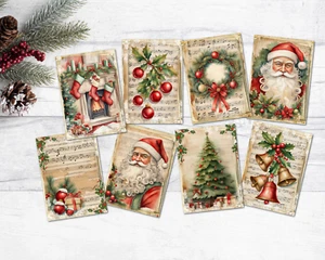 8 Christmas Traditional Style Santa Toppers Card Making Scrap Book Journal Card - Picture 1 of 3