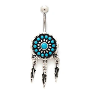 Bauchnabelpiercing Blume Federn Traumfänger Steine Türkis Indianer - Bild 1 von 1