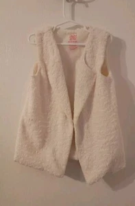 FADED GLORY Girls Youth Size Small 6- 6X Off White Faux Fur Open Front Vest - Picture 1 of 11