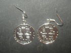  SILVER TONE COIN PIECES OF EIGHT PIRATE CROSS PEWTER DANGLE EARRINGS