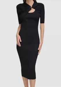 Calvin Klein Women's Black Short Sleeve Midi Sweater Dress Size M - Picture 1 of 3