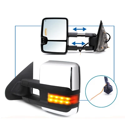 Pair Towing Mirrors For 14-18 Chevy Silverado 1500/2500 Power Heated Chrome Cap - Image 1 of 4