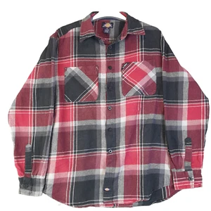 Dickies Flannel Shirt Size M Red/Black Plaid Long Sleeve Button Up Heavy Cotton - Picture 1 of 10