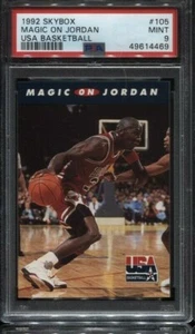 1992 SkyBox USA Magic Johnson on Michael Jordan #105 Bulls Lakers PSA 9 Graded - Bild 1 von 1