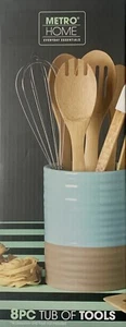 Metro Home Everyday Essentials 8 pcs of Tools Spoons Turner Tongs Stoneware Tub+ - Picture 1 of 8