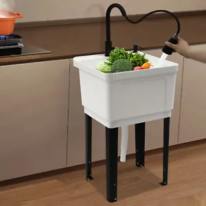 Vasca Utilitaria Lavanderia Con Rubinetto Estraibile Acciaio Inox Arco Alto15,85 Gal - Foto 1 di 17