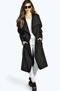 Kate Belted Shawl Collar Coat Black One Size JS192 AA 13 - Picture 1 of 3