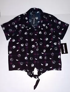 NWT Hot Topic Size L LARGE Adult MONSTER HIGH Top Shirt Black EMO Goth Plaid - Picture 1 of 3
