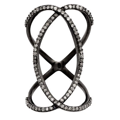 Anillo enchapado en oro negro dedo largo diamante 0,9 quilates plata 925 para regalo de graduación Foto 1 de 4