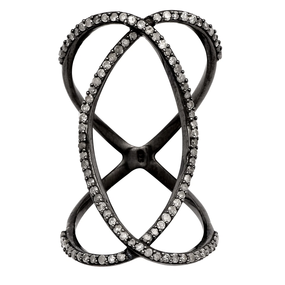 Anillo enchapado en oro negro dedo largo diamante 0,9 quilates plata 925 para regalo de graduación Foto 1 de 4