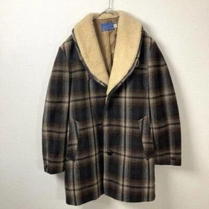 PENDLETON shawl collar woolcoat Plaid Grunge Brown XL Used Vintage From Japan - Picture 1 of 12
