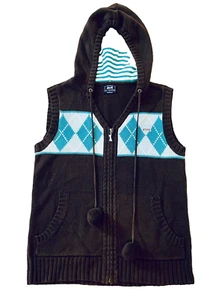 Le Tigre Women's Size L Argyle Sweater Vest Hooded Logo Brown Tennis Prep - Picture 1 of 9