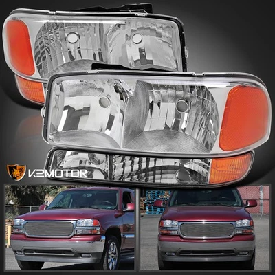 Fits 1999-2006 GMC Sierra 2000-2006 Yukon XL 1500 2500 Headlights+Bumper Lamps Foto 1 de 4