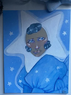 Pintura de fantasía de niña de circo payaso estrella celestial en tablero de lienzo 11x14 Foto 1 de 4