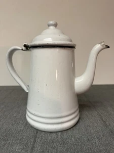 VTG/Antique White Enamelware Coffee/Tea Pot Cottage Core Farmhouse Decor - Picture 1 of 9