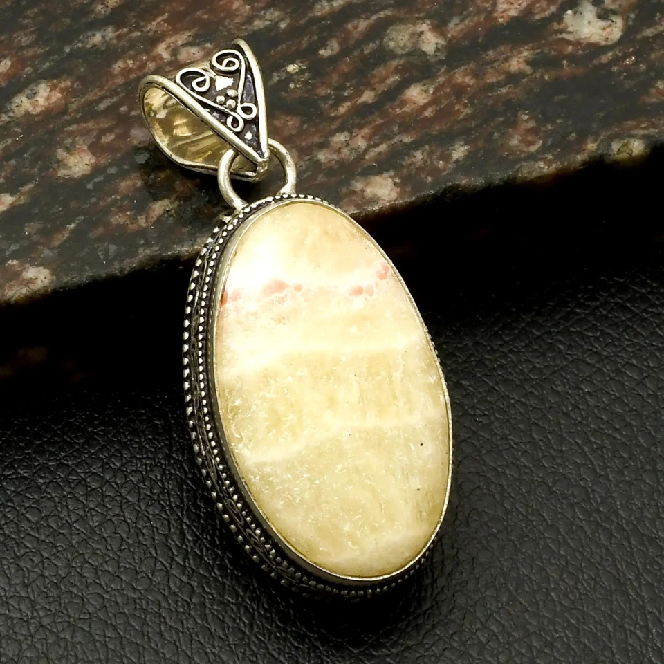 Colgante de encaje amarillo ágata piedras preciosas hecho a mano diseño antiguo joyería regalo 2,32" AP Foto 1 de 1