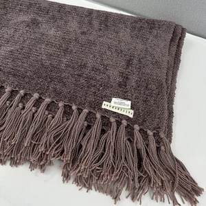 Pottery Barn Chenille Knit Tassel Soft Throw Blanket Purple Dark Gray 50" x 60" - Picture 1 of 13