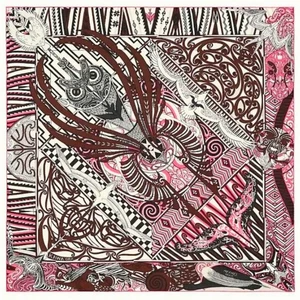 HERMES Carre 140 KAWA ORA Cachemira Seda Bufanda Mantón Rosa Marrón Multicolor Usado - Imagen 1 de 9