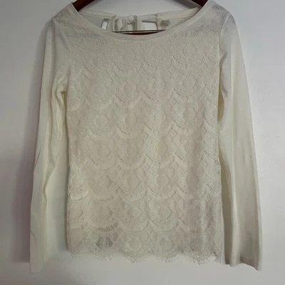 Top para mujer LC Lauren Conrad de encaje crema con lazo en la espalda talla XS superposición de encaje Foto 1 de 4