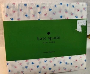 KATE SPADE 100% Cotton Percale QUEEN 4PC White Floral Print Sheet Set NEW - Picture 1 of 3