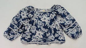 C&C California Women's Line Top Size XL BLue Floral Print Cropped Peasant Boho - Picture 1 of 13