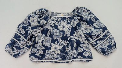 C&C California Women's Line Top Size XL BLue Floral Print Cropped Peasant Boho - Image 1 of 4