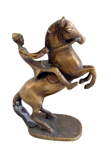 Vintage OOAK Unsigned Cast Bronze/Brass Equestrian Figure, 8" Tall - Picture 1 of 7