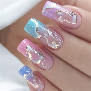 Irregular Colorful Fake Nail Coffin Long Press on Nails for Nail Art Decor 24pcs - Picture 1 of 6