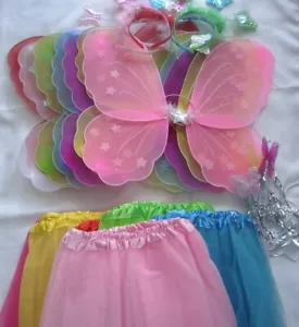 Large Fairy Butterfly Wings Tutu Wand Headband  Skirt Girl Kids Party  halloween - Picture 1 of 10