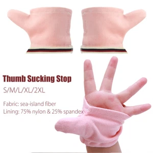 Pair Fiber Baby Kids Stop Sucking Thumb Guard Finger Protect Gloves Biting Stop - Picture 1 of 7