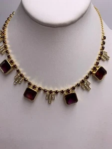 $85 Carolee BERRY CHIC Breast Cancer Red Crystal Geometric Necklace S250l - Picture 1 of 8