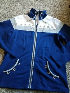 Quaker Factory Women’s Jeweled Zip Size M Rhinestones , Blue & White C12 - Picture 1 of 9