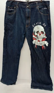 BAD ZIPPER! Rare Vntg ED HARDY Death Or Glory Skull 2008 Born Free Jeans 44 x 34 - Picture 1 of 18