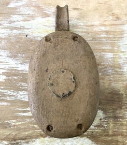 Vintage large wood and cast iron block tackle pulley boat sailing yacht 7" paint - Picture 1 of 7