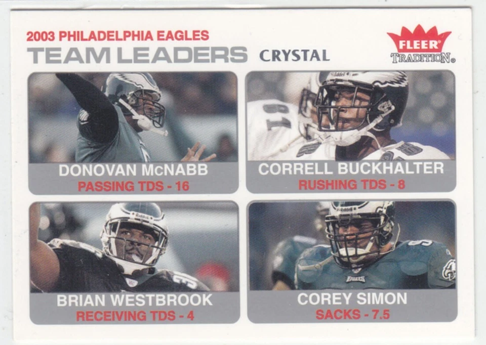 2004 Fleer CRYSTAL /150 DONOVAN MCNABB BRIAN WESTBROOK SIMON BUCKHALTER EAGLES - Image 1 of 1