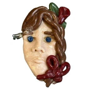 Art To Wear Mom Brooch handcrafted Brown Hear Blue Eyes Gag Gift Mothers Day - Picture 1 of 5